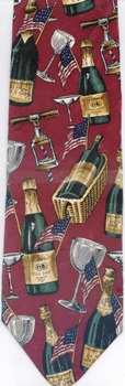 American History Necktie Flag Champagne basket Bubbles And Wine Circa 1945 Americana Tie ties neckwear ties tye neckwears