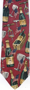 Bubbles And Wine Circa 1945 American series New Years eve celebration wine and champagne corkscrews grapes silk Necktie tie