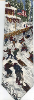 Coasting In The Country Circa 1877 snow sledding sled bobslead children Americana series Tie Necktie