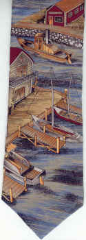 Village Dock Circa 1950, Americana Series Neckties, nautical fishing sail boat water transportation Tie necktie