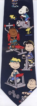 No Pain, No Gain excercise machines gym Peanuts comic strip charlie brown snoopy tie Necktie