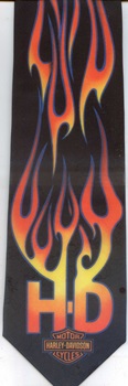 Harley Davidson motorcycle motor logo with hot rod flames tie necktie