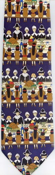 XL extra long Thanksgiving  pilgrims and indians banquet dinner NECKTIE Tie