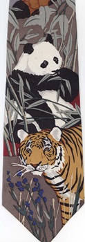Tiger Repeat asian scene Tie necktie