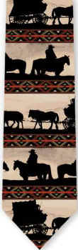 Silhoutetted Cowboys at Sunset Tie necktie horse equine western scene